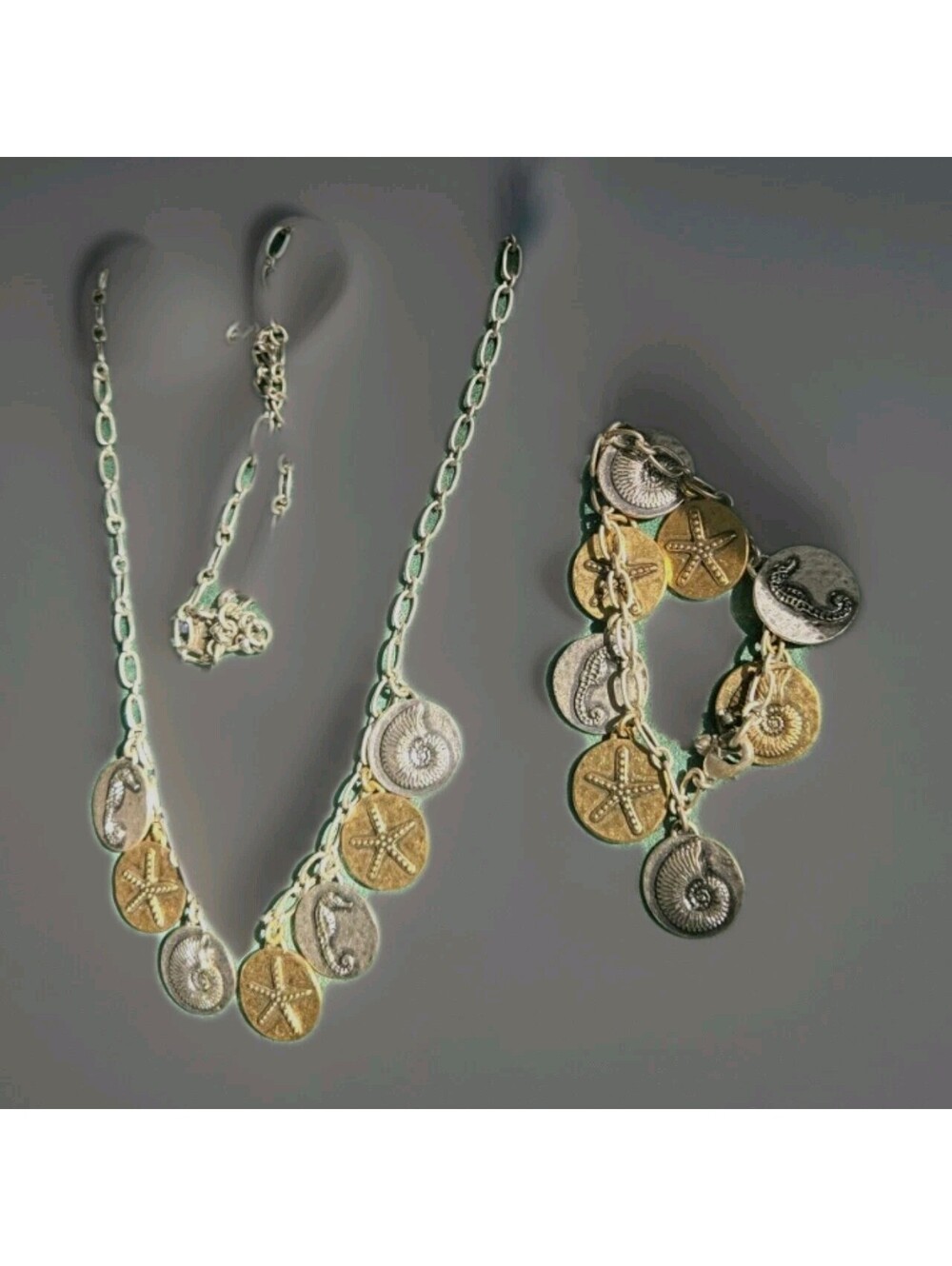 "Lucky Brand" Necklace & Bracelet Silver Gold Beachy Starfish Sea Horse  Charms